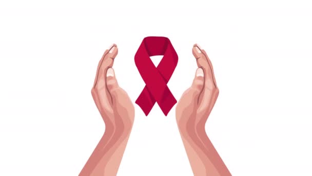 Tangan Melindungi Kampanye Pita Aids Animasi Video — Stok Video