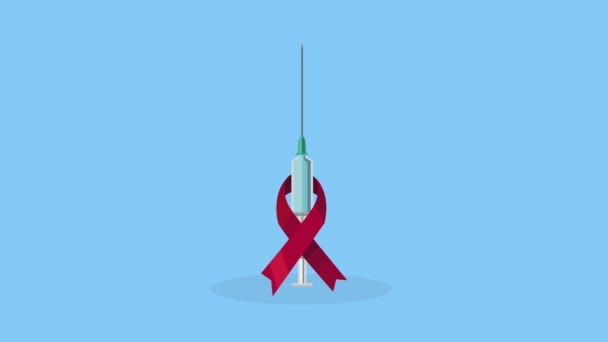 Aids Ribbon Campaign Syringe Video Animated — Stock Video