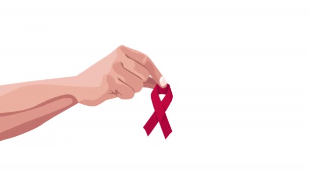 Hand Mit Aids Bändchen Kampagne Video Animiert — Stockvideo