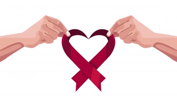 Welt Aids Tag Bändchen Herz Kampagne Video Animiert — Stockvideo