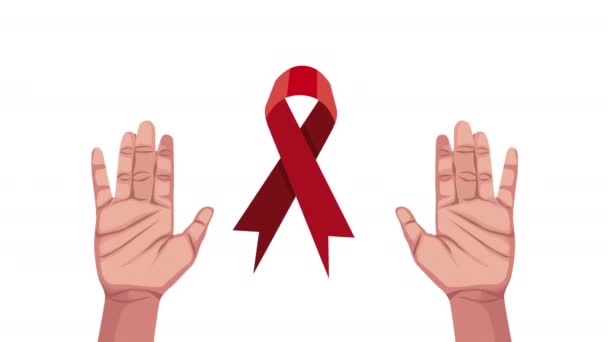 Mani Con Campagna Nastro Aids Video Animato — Video Stock