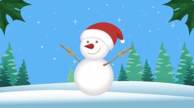 Kar manzaralı Noel Kardan Adam, 4k video animasyonu