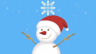 Kar Taneleri animasyonlu Noel Kardan Adam, 4k video animasyonu