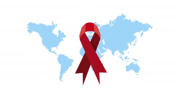 Campanha Fita Aids Com Planeta Terra Vídeo Animado — Vídeo de Stock