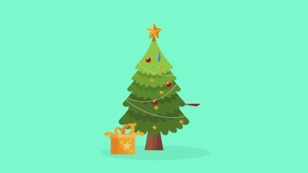 Χαρούμενα Χριστουγεννιάτικο Δέντρο Και Δώρα Βίντεο Κινούμενα — Αρχείο Βίντεο