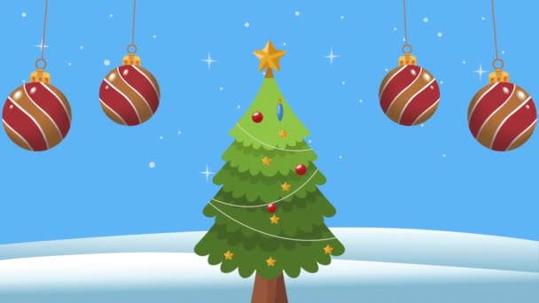 Happy Merry Christmas Balls Pine Video Animated — Stock Video