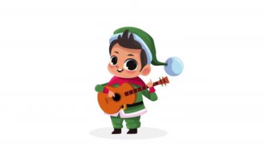 Gitar animasyonu yapan küçük bir elf, 4k video animasyonu
