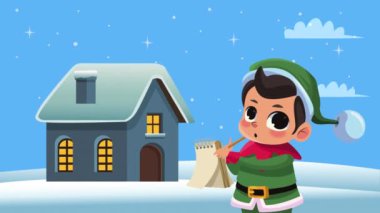 Küçük elf hediye listesi animasyonu, 4k video animasyonu