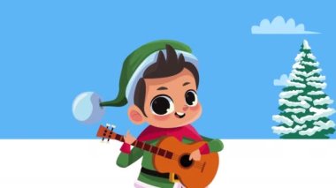 Gitar animasyonu yapan küçük bir elf, 4k video animasyonu