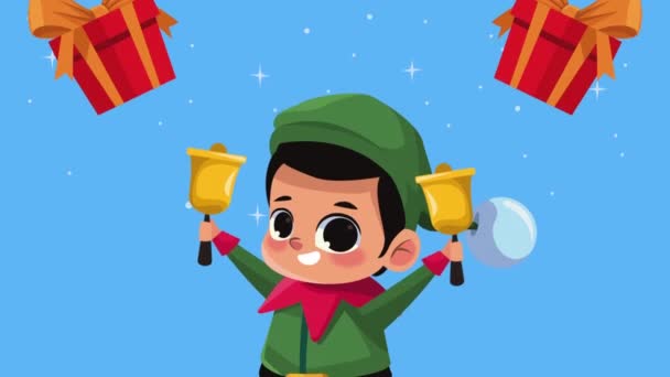 Pequeno Elfo Tocando Sinos Animação Vídeo Animado — Vídeo de Stock