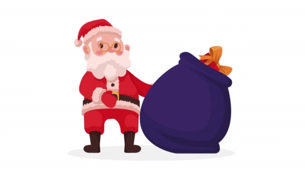 Santa Claus Con Regalos Bolsa Animación Carácter Video Animado — Vídeo de stock