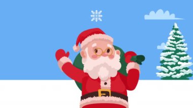 Hediye çantalı Noel Baba karakter animasyonu, 4k video animasyonu