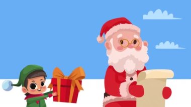 Noel Baba hediye listesini okuyor ve elf, 4k video animasyonu