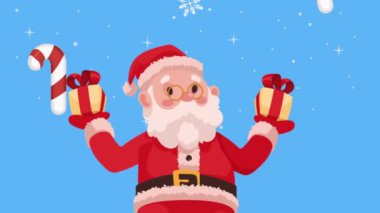 Hediyelerle Noel Baba karakter animasyonu, 4k video animasyonu