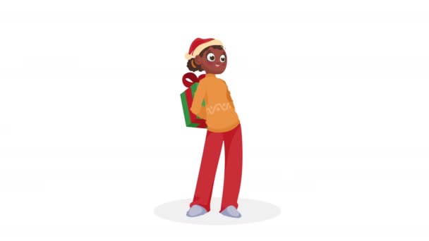 Afro Frau Feiert Weihnachtsfigur Video Animiert — Stockvideo