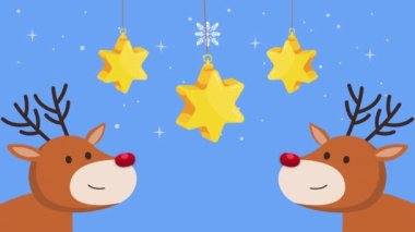 Yıldız animasyonlu Noel geyiği, 4k video animasyonu