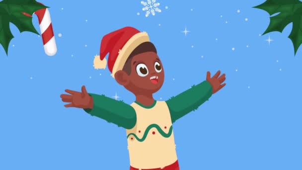 Afro Homem Celebrando Natal Personagem Vídeo Animado — Vídeo de Stock