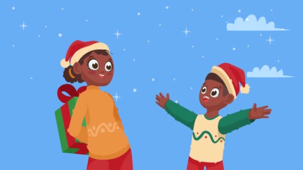 クリスマスを祝うアフロの母親と息子4Kビデオアニメーション — ストック動画