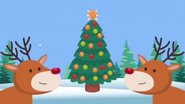 Christmas Reindeer Tree Animation Video Animated — Stock Video