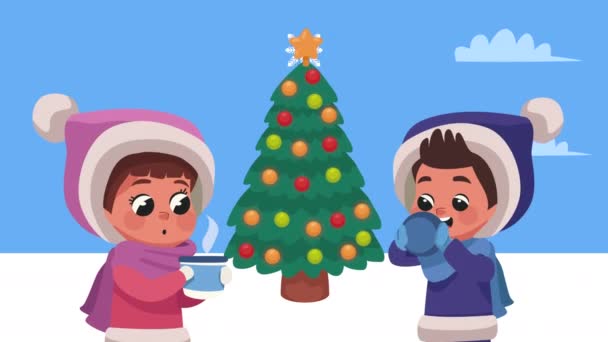 Sevimli Çocuklar Noel Kutluyor Video Animasyonu Yapıyor — Stok video