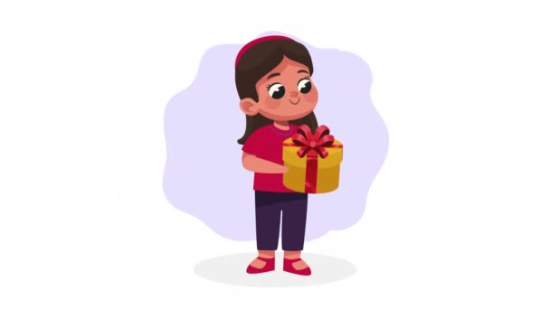 Kleines Mädchen Mit Geschenkcharakter Animation Video Animiert — Stockvideo