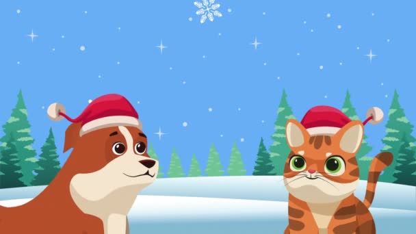 Маленькие Домашние Животные Празднующие Рождественскую Анимацию Видео Анимации — стоковое видео