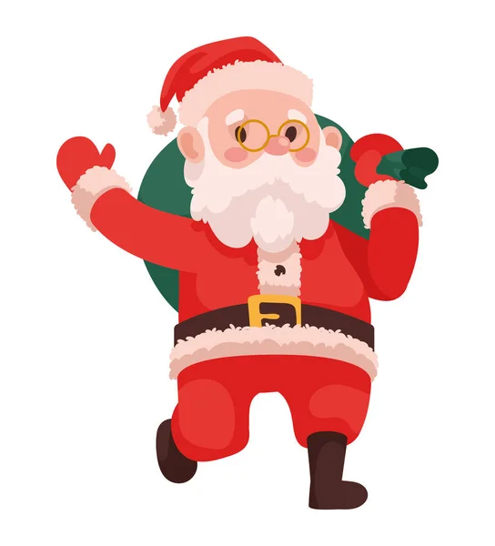 Weihnachtsmann Hebt Geschenke Tasche Charakter — Stockvektor