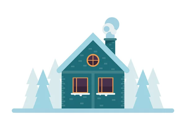 Зелений Будинок Сніговим Фасадом Сцена — стоковий вектор