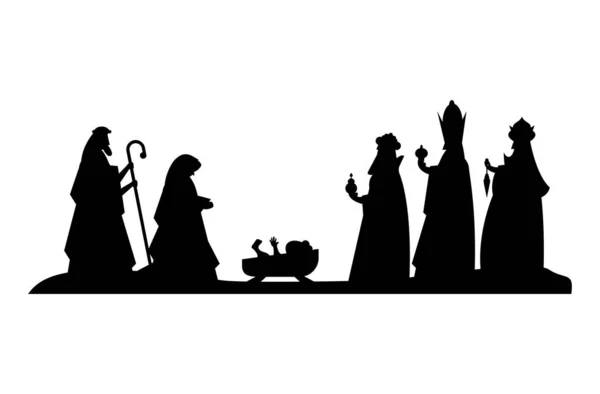 Символи Мангалу Силуети Сцена Різдва — стоковий вектор
