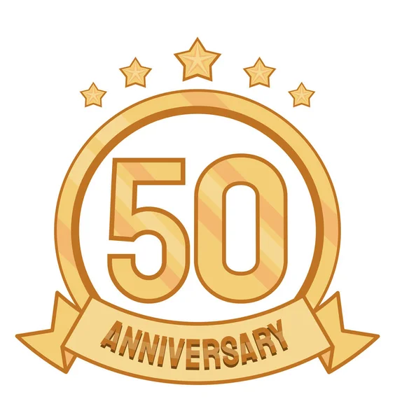 Fiftieth Anniversary Golden Badge Icon — Stock Vector