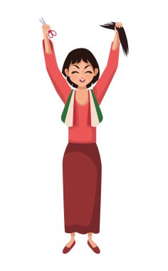 İranlı kadın saçını kesiyor.