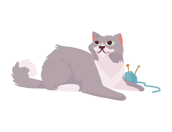Roztomilý Kočka Vlněným Kuličkovým Charakterem — Stockový vektor