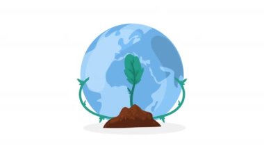 Bitki animasyonlu dünya gezegeni Dünya, 4k video animasyonu