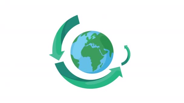 Svět Planeta Země Recyklačními Šipkami Animace Video Animované — Stock video