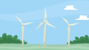 Yel değirmeni enerjisi alternatif ekoloji animasyonu, 4k video animasyonu