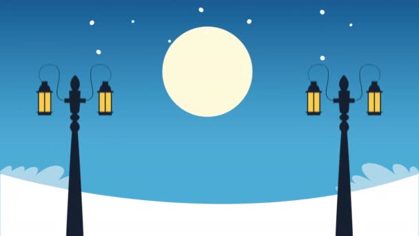 Lampy Uliczne Scenerii Śnieżnej Animacja Wideo — Wideo stockowe