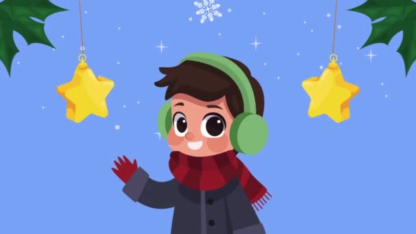 Маленький Хлопчик Зимовому Одязі Відео Анімовані — стокове відео