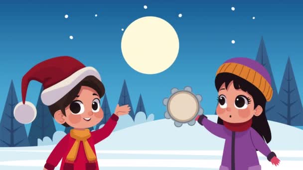 Kleines Kinderpaar Winterkleidung Video Animiert — Stockvideo
