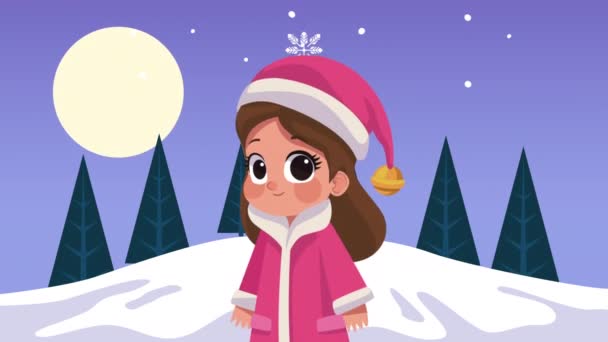 Niña Vistiendo Ropa Invierno Video Animado — Vídeos de Stock