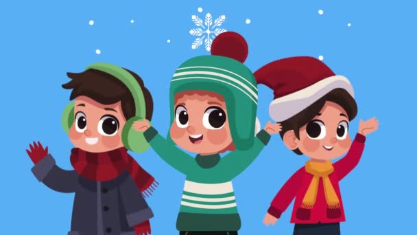 Niños Pequeños Con Ropa Invierno Video Animado — Vídeo de stock
