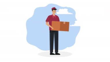 kutu karakteri animasyonu ile dağıtım işçisi, 4k video animasyonu