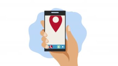 Pin konumuna sahip akıllı telefon kullanan el, 4k video animasyonu
