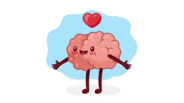 Órgão Cerebral Com Personagem Cômico Coração Vídeo Animado — Vídeo de Stock