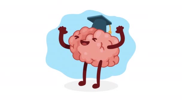 Mezuniyet Şapkalı Beyin Organı Komik Karakter Video Animasyonu — Stok video