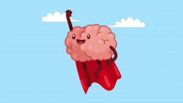 Cérebro Herói Órgão Personagem Cômico Vídeo Animado — Vídeo de Stock