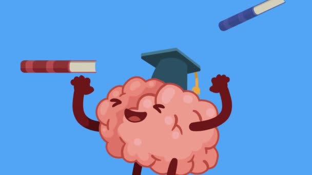 Орган Мозку Комічним Персонажем Випускного Капелюха Відео Анімовані — стокове відео