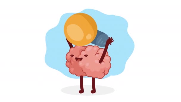 電球の漫画のキャラクターを持つ脳の器官 4Kビデオアニメーション — ストック動画