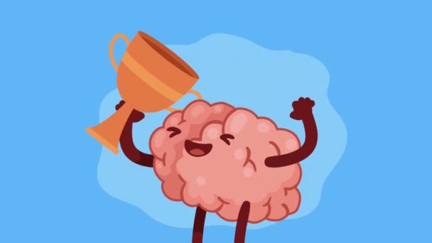Órgano Cerebral Con Trofeo Personaje Cómico Video Animado — Vídeos de Stock
