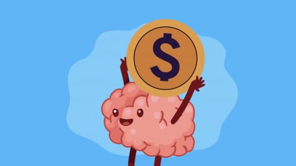 脳の器官でコインコミックキャラクター4Kビデオアニメ — ストック動画
