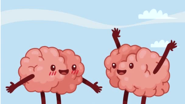 Órgãos Cerebrais Comemorando Personagens Cômicos Vídeo Animado — Vídeo de Stock
